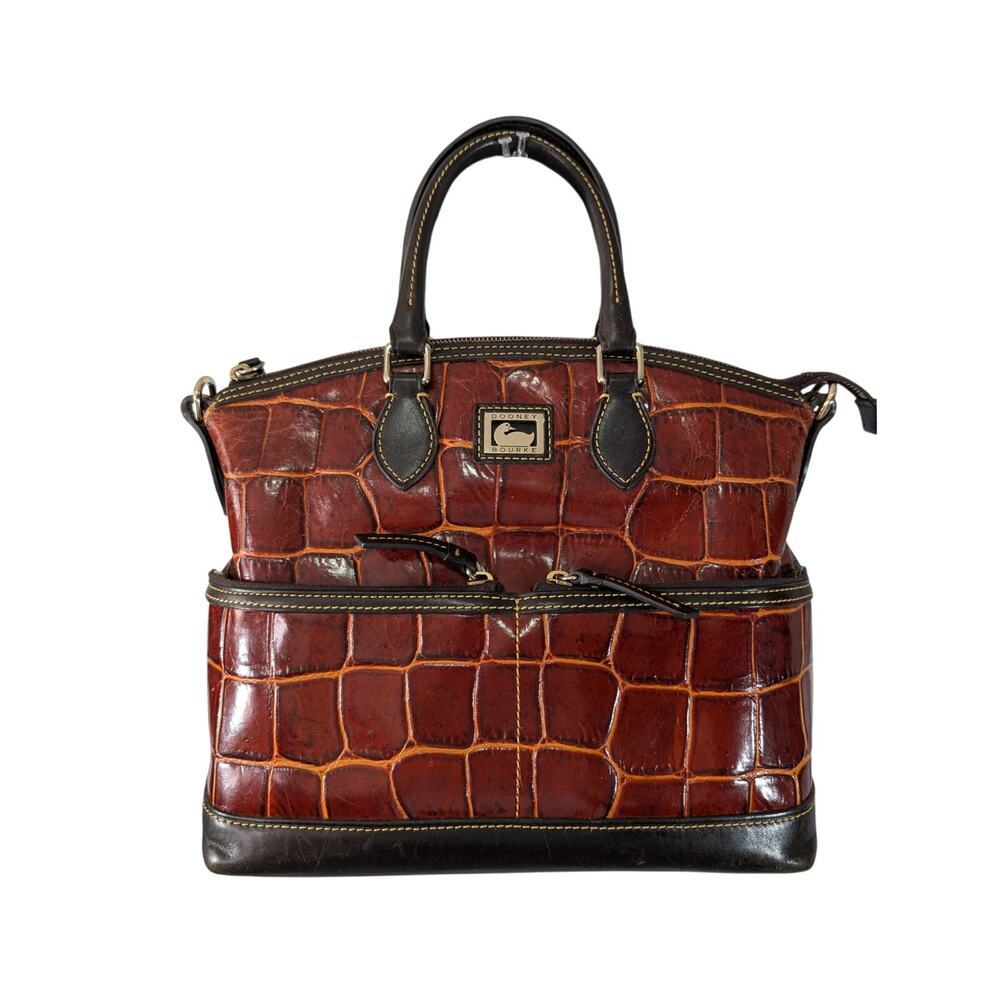 DOONEY & BOURKE! PECAN BROWN & GOLD CROC, BLACK GENUINE LEATHER BAG, PURSE! - Picture 2 of 13